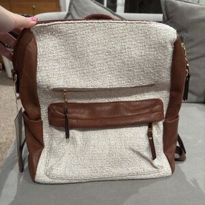 Jen&Co Amelia Backpack with Handle and Detachable Strap Gold Metal brown & cream